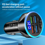 Car Charger Adapter with Digital Display – 4 USB + 2 PD Fast Charging Ports