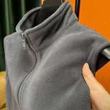 Autumn Winter Polar Fleece Vest Men Windproof Outdoor Warm Sleeveless Double Sided Coat 2024 Plush Stand Collar Casual Waistcoat