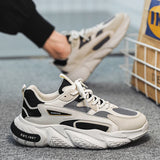 Men's Thick Sole Mesh Sneakers with Breathable Lace-Up Design