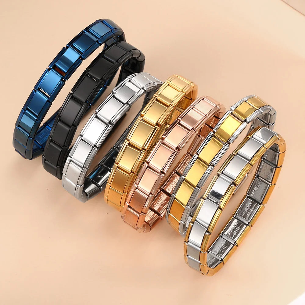 Pulsera de acero inoxidable con holograma de moda para hombres y mujeres: joyería con cadena de eslabones geométricos