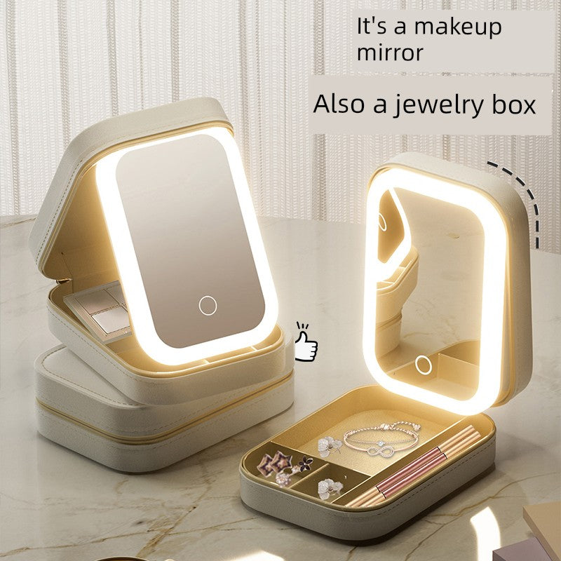 Foldable LED Makeup Mirror with Storage – Portable Vanity Organizer for Dorms & Travel