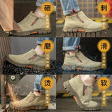 Men's Genuine Leather Safety Work Boots – Anti-Static, Anti-Puncture Slip-On Boots