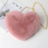 Heart-Shaped Faux Fur Shoulder Bag – Soft Plush Crossbody for Women