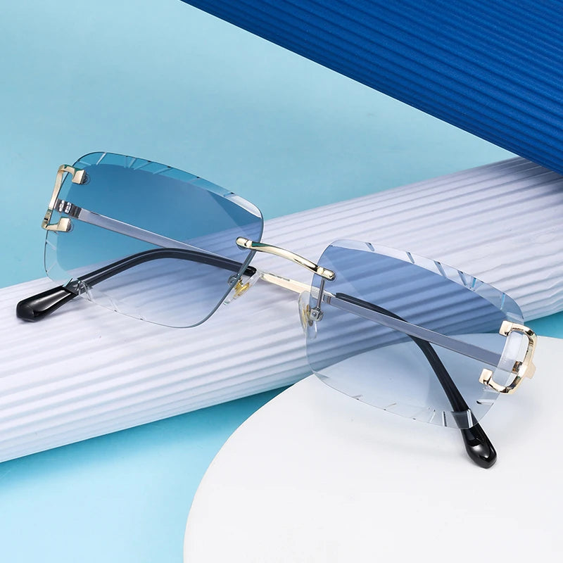 Gafas de sol cuadradas sin montura Gafas de sol de tendencia de metal de alta calidad para hombres y mujeres Gafas de sol estilo street shot