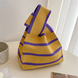 Handmade Knitted Stripe Bucket Tote Bag – Casual Mini Shoulder Bag for Women