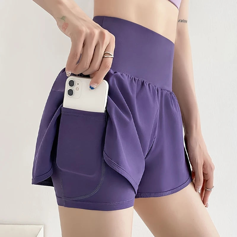 High-Waisted Yoga Running Shorts with Pockets for Women