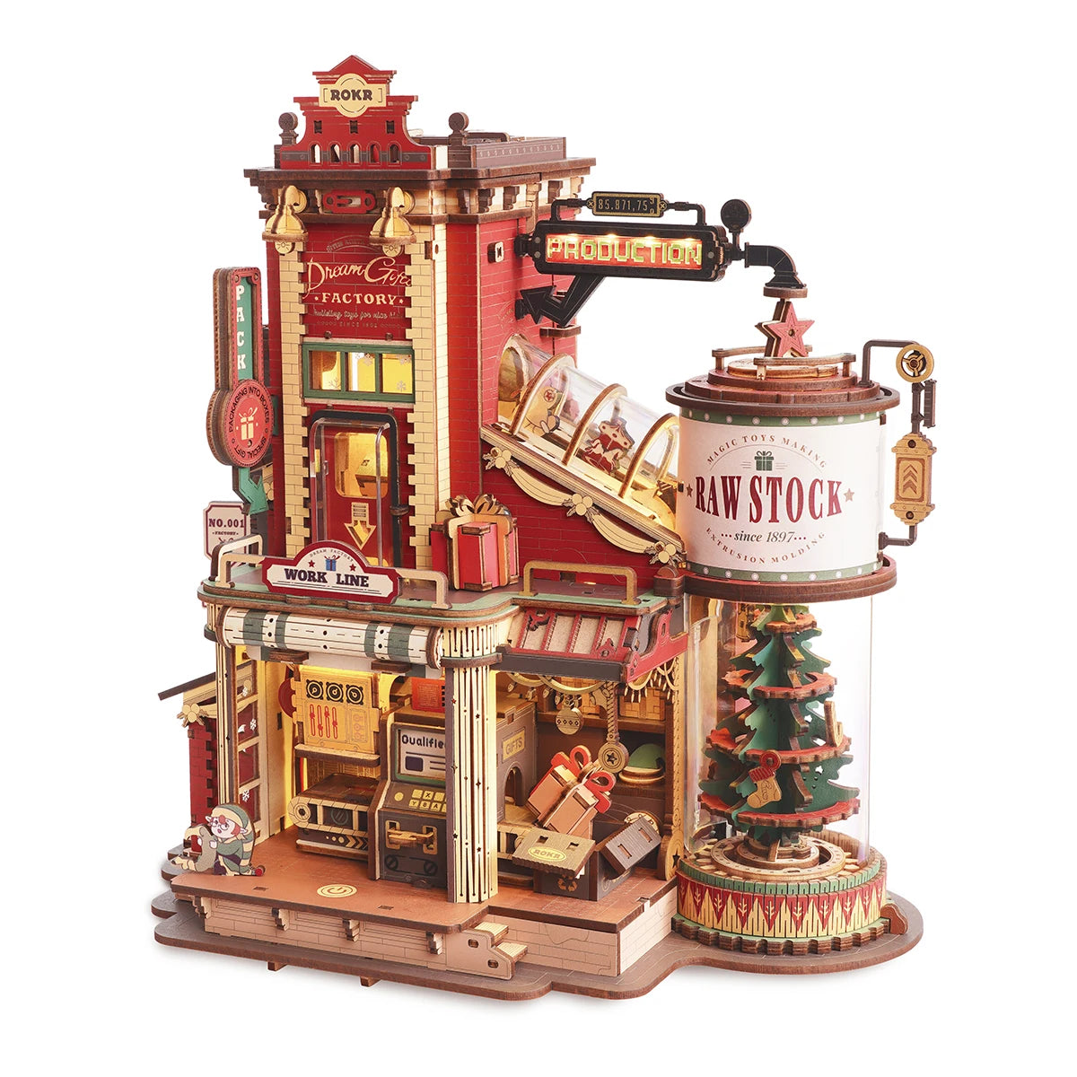 3D Wooden Puzzle Factory with Lights & Music - Interactive Building Kit