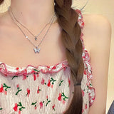 Collar con colgante de mariposa de doble capa: cadena de clavícula de moda para mujer