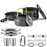 Juego de utensilios de cocina para acampar: juego de vajilla y utensilios de cocina para exteriores antiadherentes con tetera