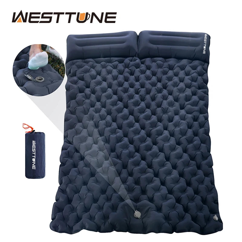Double Inflatable Camping Mattress with Built-In Pump and Pillows – Lightweight, Waterproof Sleeping Pad for 2