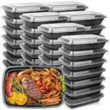 Contenedores de comida desechables negros: cajas de plástico para llevar con tapas para ensaladas, sándwiches y almacenamiento de cocina