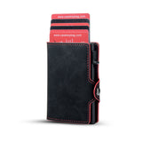 Slim RFID Leather Wallet – Minimalist Pop-Up Card Holder with Coin Pocket & Secure Button Closure