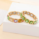 Gold Crystal Beaded Bohemian Elastic Bracelet for Women