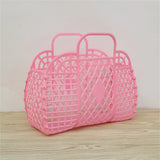 Bolsa de gran capacidad, bolsa de playa hueca, bolsa de mano portátil para vacaciones, cesta de baño portátil de plástico reutilizable y fácil de limpiar