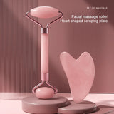 Natural Pink Jade Roller for Face with Gua Sha for Anti-Aging