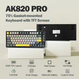 Ajazz AK820 Pro 75% Wireless Mechanical Keyboard with TFT Screen, Hot-Swappable Switches & RGB Backlighting