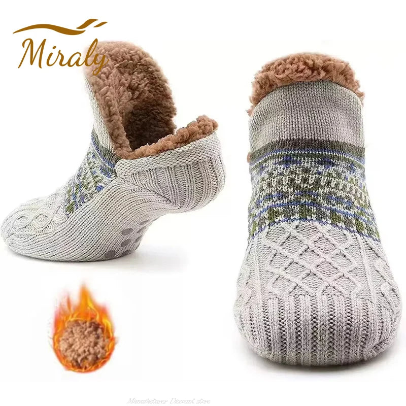 Cozy Non-Slip Winter Socks for Women & Men – Warm Fleece-Lined Home Slipper Socks