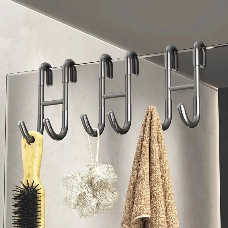 Toallero de ducha de acero inoxidable con puerta de vidrio, gancho para toallas y albornoz en forma de S, organizador de baño montado en la pared sin perforaciones