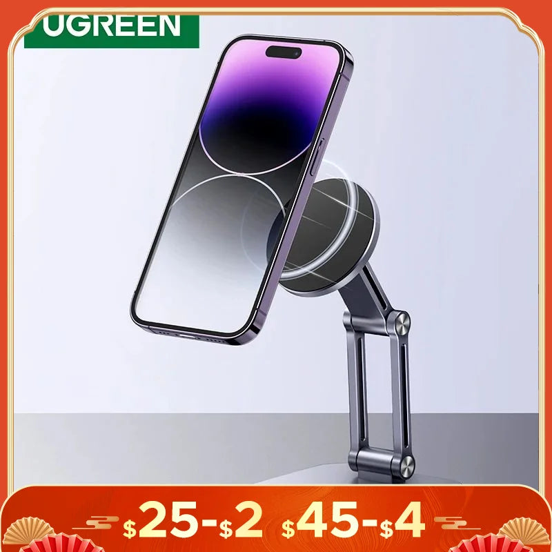 Soporte magnético de aluminio para teléfono de escritorio: soporte para teléfono inteligente ajustable, plegable y universal