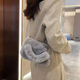 Stylish Plush Shoulder Bag with Gold Chain Strap – Soft & Compact Women's Tote