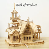 3D Wooden Castle Puzzle - DIY Villa House Model Kit with LED Lights