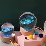 3D Solar System Crystal Night Light - USB-Powered Galaxy Lamp with Wooden Base