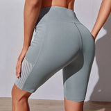 Women's High-Waist Mesh Pocket Yoga Shorts for Fitness & Running