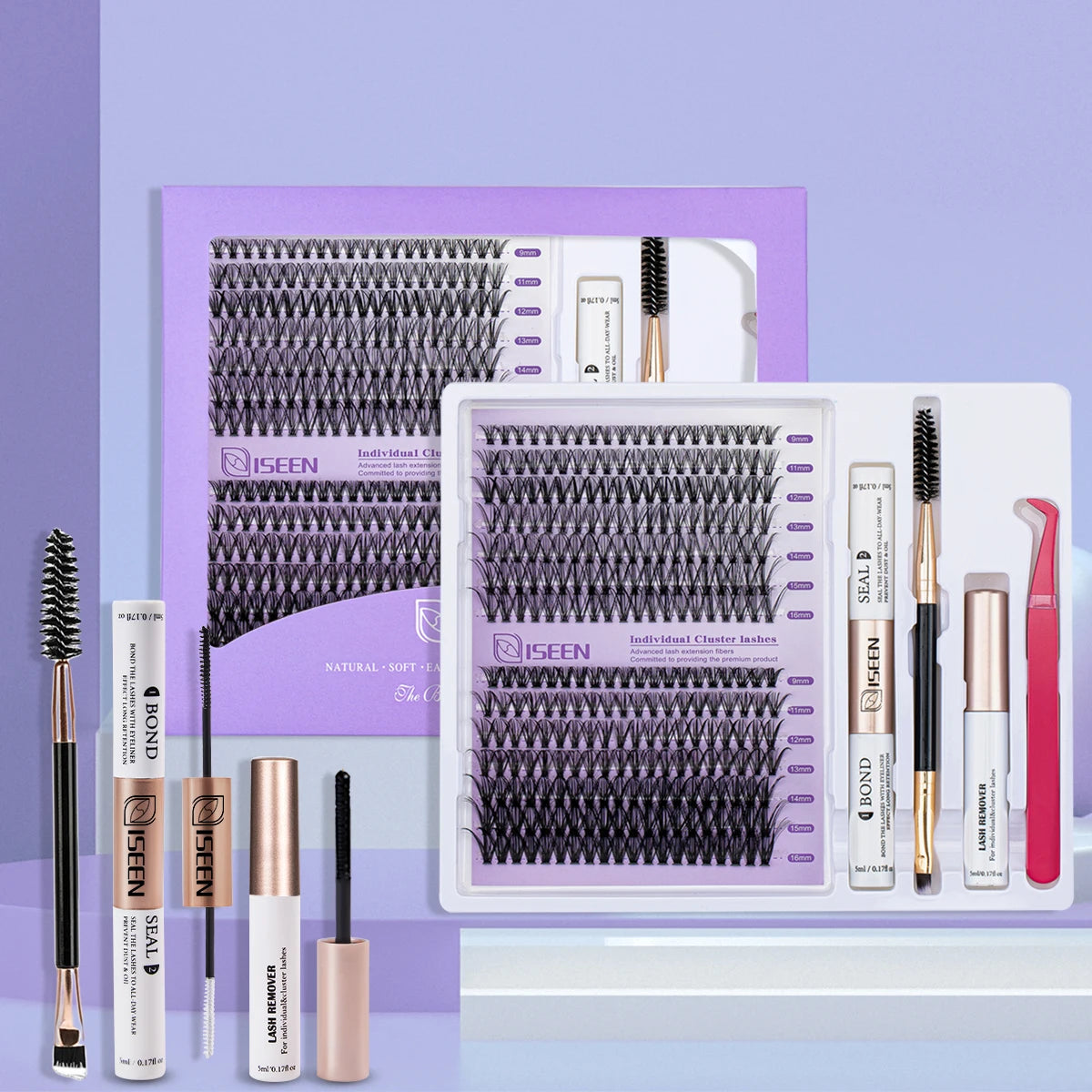 Kit de extensiones de pestañas DIY | Grupos de estilos mixtos con adhesivo, sellador y herramientas para autoaplicación 