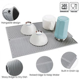 Silicone Draining Board Mat - Foldable Dish Drying Pad with Raised Edges for Kitchen Countertops