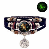 Nightlight 12 Constellation Leather Bracelet for Lovers – Zodiac Sign Charm Bracelet