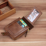 Vintage RFID-Blocking Leather Wallet for Men – Slim Zipper Clutch with Card Slots
