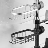 Estante de baño con drenaje de grifo ajustable, soporte de almacenamiento de ducha de color negro y plateado, cesta para artículos diversos de cocina, estante para guardar jabón