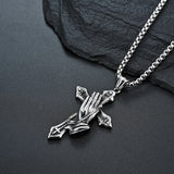 Stainless Steel Praying Hands Cross Necklace - Vintage Hip Hop Pendant Chain for Men