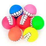 Squeaky Rubber Dog Toy Ball - Teeth Cleaning Chew Toy with Smile Design (7cm)