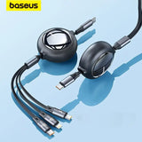 Retractable 3-in-1 Fast Charging Cable – 100W High-Speed USB-C, Lightning, Micro USB