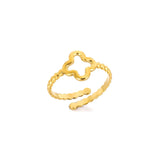 Minimalist Four-Leaf Clover Stainless Steel Open Ring – Elegant Gold-Tone Jewelry for Women