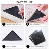 Reusable Non-Slip Rug Grippers - Washable Triangle Carpet Tape for Tile & Hardwood Floors