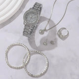 Juego de 6 relojes de cristal de lujo para mujer | Elegante reloj de pulsera y pulsera de cuarzo