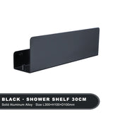 Estante organizador de baño negro con ganchos, estantes de aluminio para decoración de cocina, estante de almacenamiento para ducha de pared