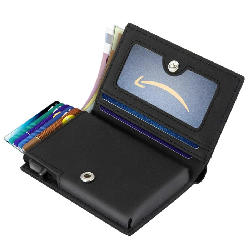 Men’s Genuine Cow Leather Short Wallet – Compact Fashionable Card Holder with Photo Slots