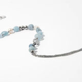 Natural Blue Stone & Freshwater Pearl Irregular Necklace – Vintage Summer Statement Jewelry for Women