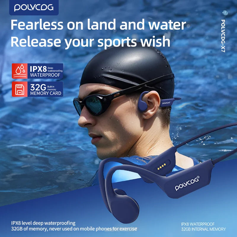 Auriculares de conducción ósea POLVCDG IPX8 32 GB Auriculares inalámbricos Bluetooth 5.3 con micrófono Impermeable Natación 2024 Nuevo