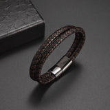 Men's Geometric Leather Bracelet with Zinc Alloy Magnet Clasp – Hiphop/Rock Fashion Accessory
