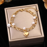 Pulsera de acero inoxidable con dijes de moda para mujer: cadena de eslabones geométricos con cierre de pinza de langosta