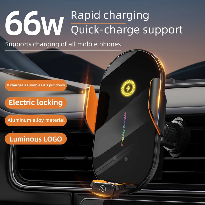 Soporte de teléfono inalámbrico para automóvil: carga rápida de 66 W e inducción automática por infrarrojos
