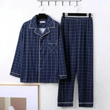 Stylish Men’s Fall & Winter Pajama Set - Comfy Milk Silk Loungewear with Striped Plaid Design