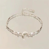 Elegant Star & Moon Zircon Charm Bracelet – Trendy Adjustable Jewelry for Women & Girls
