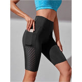 Women's High-Waist Mesh Pocket Yoga Shorts for Fitness & Running
