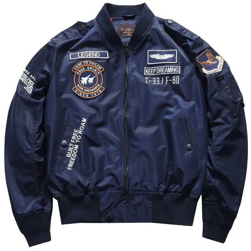 Men’s Embroidered Bomber Jacket – Military-Style Aviator Outerwear for Autumn & Winter
