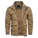 Men’s Military Cargo Jacket – Fleece-Lined, Stand Collar, Winter Outerwear
